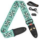 Amumu Adjustable Woven Guitar Strap with Picks Pockets fit Acoustic, Electric, Bass guitar -Green