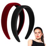 Sibba 2 Pcs Velvet Wide Headbands Sponge Thick Hairbands Red Padded Hairbands No Slip Headband DIY Hair Accessories Soft Fabric Head Bands Black Headpiece for Women Girls Face Wash Decoration