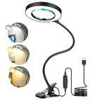 Magnifying Glass with Light, 5X Hands Free Magnifying Lamp with 3 Color Modes, Large Dimmable Desk Magnifier with 48 Led Light for Close Work, Reading, Painting, Hobbies, Sewing & Needle Crafts