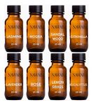 NAWAB Set of 8 Essential Aroma Diffuser Oil (Lavender, Lemongrass, Rose, Jasmine, Citronella, Eucalyptus, Sandalwood & Mogra - 15ml Each)