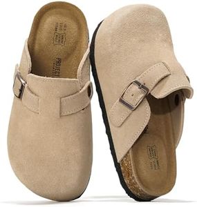 Project Cloud Clogs for Kids - Genuine Leather Kids Clogs with Cork Footbed Arch Support - Non-Slip Slippers & Sandals for Boys & Girls Footwear (Little Benton, STONSUEDE, 11)