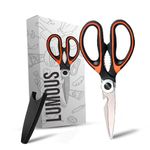 LUMOUS ROLA 1 PCS of Kitchen Scissors Heavy Duty Stainless Steel Kitchen Scissors with Safety Cover Pizza Scissors Multi Purpose Shears for Chicken UK Dish Washer Safe (Orange Black)