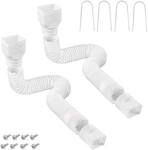 (2-Pack) Tongass Rain Gutter Downspout Extensions (White) - Flexible Rainwater Drainage Can Extend from 21” to 58” - Includes Screws and U-Shape Pipe Clamps - Universal Fit for Standard Downspouts