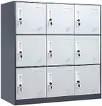 LINGZOE 9 Door Metal School Storage Locker Cabinet for Kids, Multifunctional Steel Small School Locker, Locker Cabinet Organizer with Locking Doors for Children (9 Door, Grey&White)
