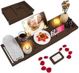 BESHOF Foldable Bathtub Caddy Tray, Bamboo Bath Tub Tray Table for Tub with Wine Glass Holder Book Phone Tablet Extending Sides, Adjustable Bathroom Bathtub Free Soap Gift Idea (Brown)