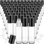 50 Pack Essential Oil Roller Bottles, 10ml Glass Roller Bottle with Stainless Steel Roller Ball & Leakproof Cap, Empty Perfume Bottles Lip Gloss Rollerball Bottles with Funnels for Traveling (Clear)