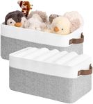 StorageWorks Narrow Storage Bins, Small baskets for Shelves, Long Narrow Storage Basket with Handles, Rectangular Fabric Storage Bins, Toilet Paper Storage, Gray and White Stripes, 2-Pack