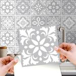 WALPLUS Wall Tile Sticker 15cm(6") 24 pcs Light Grey Cement DIY Art Home Stick on Tiles Decals Splashback for Kitchen Decor Ideas Peel and Stick Backsplash Tile Paint