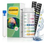 Pawfly 7 in 1 Aquarium Test Strips 100 Strip Fish Tank Testing Strips for pH Chlorine Nitrate Nitrite Carbonate Hardness Total Alkalinity Water Quality Monitoring Kit with Test Tube and Thermometer