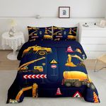 Manfei Kids Car Comforter Set Twin Size for Room Decor, Boys Construction Vehicle Duvet Insert Cartoon Excavator Transporter Bedding Set 2pcs Yellow Equipment Trucks Down Comforter with 1 Pillowcase