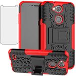 Phone Case for LG X Charge/Fiesta 2 LTE/X Power 2/X5/LV7 with Tempered Glass Screen Protector Cover Hard Rugged Hybrid Cell Accessories LGK20Case LGK20Plus LGK20V K20V K 20 20K K20+ Cases Black Red