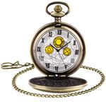 Tiong Vintage Quartz Dr Who Pocket Watch with Bronze Case White Dial and Chain Doctor Pocket Watch Gift for Mens/Boys