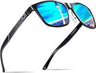 ATTCL Men's Retro Driving Polarized Sunglasses Man Al-Mg Metal Frame Ultra Light 8587 Black blueUV400 CAT 3 CE