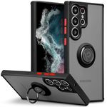 ZCDAYE Case for Samsung Galaxy S23 Ultra with Ring Holder Kickstand, Rotating Stand Translucent Frosted Matte Protective Phone Cover for Samsung S23 Ultra 6.8 inch - Black