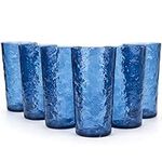 18-Ounce Acrylic Highball Glasses Plastic Tumbler, Set of 6 Blue