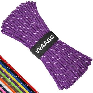 VVAAGG Reflective Paracord Rope 100FT, 7 Strand Nylon para Cord Lanyard Utility 550 Parachute Cord, 4mm Thin Tent Rope for Outdoor Camping Hiking (Purple)