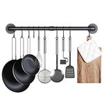 AcornFort® K-172 80 CM 30 Inches Full Metal Solid Iron Wall Mounted Kitchen Pot Pan Bar Rack Bar Hanging Rail Utensils Hanger Organizer Cloth Display Rack with 10 Hooks