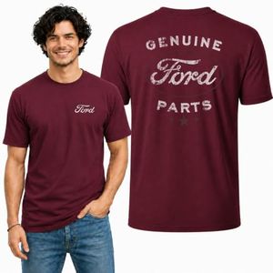 Wild Bobby Genuine Ford Parts Vintage Distressed Cars and Trucks Mens Graphic Tees Front and Back T Shirt Printed Graphic Tees for Men, Maroon, 4X-Large