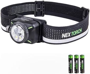 NEXTORCH eStar 1300 Lumens Headlamp Rechargeable, Running LED Headlight Extra Lightweight with Spot & Flood, Red Light, Waterproof Headband for Outdoor Camping Hiking Working, 3*AAA Batteries, Black