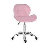 Modern Velvet Swivel Office Chair, Height Adjustable Padded Armless Desk Chair with Wheels for Home Office, Pink