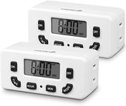 Fosmon 24 Hour Programmable Digital Timer Outlet (2 Pack), ON/Off Program, LCD Display, Mini Indoor Single Plug-in, 125V 15A for Seasonal Light, Lamp, Heater, Portable Fan, Aquarium