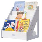 FUNLIO Montessori Bookshelf for Toddlers 1-5 Years, Front-Facing Kids Bookshelf with Handle & Anti-Tilting Device, Premium Pine Baby Bookshelf, Children's Bookcase for Nursery/Classroom - Grey & White