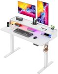 ErGear Standing Desk with LED Strip, 48″ x24″ Electric Height Adjustable RGB Gaming Desk with Shelf, Sit Stand Desk with Dual Cable Holes, C-Clamp Mount Compatible, 4 Preset Heights, White