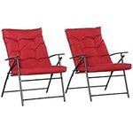 Outsunny Set of 2 Outdoor Folding Chairs with Adjustable Backrest, Padded Camping Chairs for Outdoor Events, Red