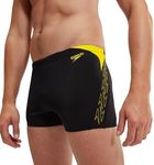 Speedo Mens Hyperboom Splice Swimming Trunks| Quick Drying | Training Fitness Chlorine Resistant Aquashort, Black/Lemon Drizzle, 38 UK