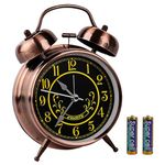 Loud Alarm Clock for Heavy Sleepers 3D Dial Battery Operated (Battery Include), 4" Alarm Clocks for Bedrooms, Classic Silent Non-Ticking Quartz Twin Bell Alarm Clock for Kids PT258-6 Red Copper