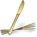 Plasticpro Disposable Heavy Duty Gold Plastic Knives, Fancy Plastic Silverware Looks Like Real Gold Cutlery - Utensils Great for Catering Events, Restaurants, Parties and Weddings Pack of 160 Knives