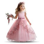 NNJXD Flower Girl Pageant Party Dress Tutu Christmas Lace Princess Wedding Gown 0250 Pink Size(150) 9-10 Years