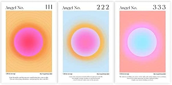 Colorful Gradient Aura Poster Sets Angel Numbers Posters for Room Aesthetic Inspirational Quotes Canvas Wall Art Paintings Abstract Minimalist Y2k Style Room Wall Decor, 30 x 40cm Unframed