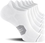 CelerSport 6 Pack Men's Running Ankle Socks with Cushion, Low Cut Athletic Tab Socks, White, Small