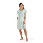 Miss Elaine Women's Short Tricot Nightgown, Flutter Sleeves and Premium Lightweight Fabric, Embroidered Neckline, Sea Foam, 2X