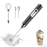 Milk Frothers, Electric Milk Frother Handheld with 2 Stainless Whisks 3 Adjustable Speeds, Mousseur à Lait Electric Whisk Foam Maker for Latte, Cappuccino,Drinks,Bulletproof Coffee (Black)