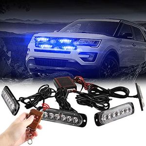 Teguangmei 4x6 LED Luz de Advertencia Estroboscópica de Emergencia 4 en 1 con Control Remoto Inalámbrico,para Camión Vehículo Remolque Caravan Camper Luz de Advertencia Intermitente DC12V-Azul