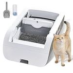 Pawsayes Self Cleaning Cat Litter Tray, Automatic Cat Litter Tray Large with Tray Liners, Robot Electric Automatic Cat Litter Box for Multiple Cats, Superior Odor Control Smart Cats Toilet (White)