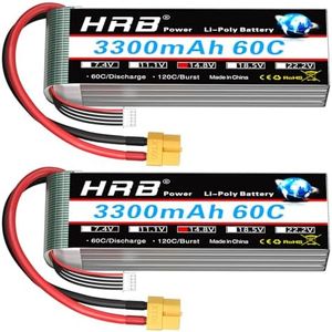 HRB 2 Packs 4S 3300mAh 14.8V Lipo RC Battery 60C Pack with XT60 Plug Compatible with RC Airplane RC Helicopter RC Car RC Truck RC Boat