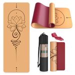 Haninj Cork Yoga Mat Non Slip Unique Design Natural Cork Tpe Material Fitness Exercise Mat with Carry Bag and Strap For Home, Pilates,Aerobic,Gym & Workout 72 X 24 (Red-Lotus)