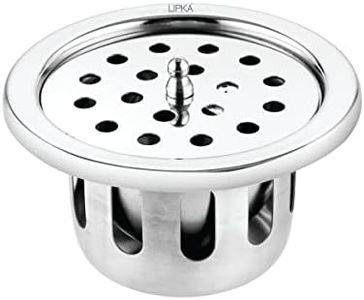 LIPKA Round Floor Drain |304-Grade Stainless Steel |4 x 4 Inches| with Cockroach Trap/Jali & Lid | Silver