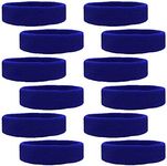 12 Sweatbands Cotton Sports Headbands Terry Cloth Moisture Wicking Athletic Basketball Headband by Kenz Laurenz (12 Pack) (Blue 12 Pack) Fits Most