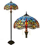 GDLight Tiffany Style Dragonfly Reading Floor Lamp Mediterranean Blue Stained Glass Floor Lamp with Pull Chain for Bedroom Living Room, 63 Inch Tall