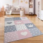 Paco Home Nursery Area Rug Kids Rug For Bedroom Girls Boys Non-slip Rainbow Heart Dots, Size:80x150 cm, Colour: Cream Pink Grey