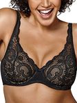 Playtex Women's Love My Curves Thin Foam W/Lace Underwire, Black/Nude, 36DD