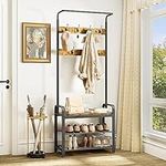 YITAHOME Coat Rack Stand with Shoe Storage, Industrial Hall Tree with 7 Hooks Free Standing Coat Stands with Bench Entryway Storage Shelf for Hallway Living Room Bedroom, Metal Frame, Rustic Brown