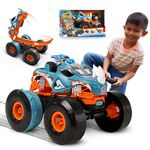 Hot Wheels Monster Trucks Remote Control Car, HW Transforming Rhinomite in 1:12 Scale with 1:64 Scale Race Ace Toy Truck, Converts into Launcher, Connects to Orange Track, HPK27