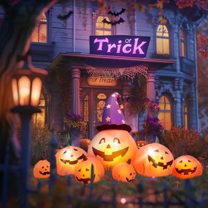 Evoio 8 FT Halloween Blow Up Pumpkins Inflatable Decorations Outdoor, Blow Up Yard Pumpkins and Witch Hat Built-in LED Lights, Inflatable Pumpkins for Outside Lawn Yard Halloween Decorations