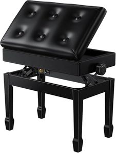 Rhymo Adjustable Piano Bench with Storage, Memory Foam, PU Leather Cushion, Solid Oak Wood Piano Stool Keyboard Bench, Capacity 420lbs