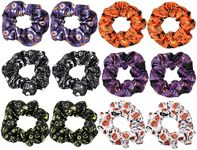 12pcs Halloween Scrunchies, Elastics Hair Bands Colorful Spooky Pumpkin Hair Tie Halloween Accessories for Women Fall Girls Hair Accessories (12 Colors)